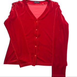 Christmas Vintage velvet button down red shirt by Linda Leal